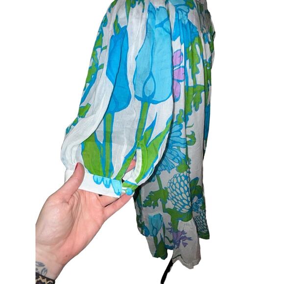 Olivia James The Label Anna Midi Dress Womens Medium Mod Floral Aqua Pockets - Picture 9 of 13